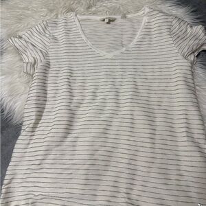 Ted Baker White and Gray Striped V-Neck Tee